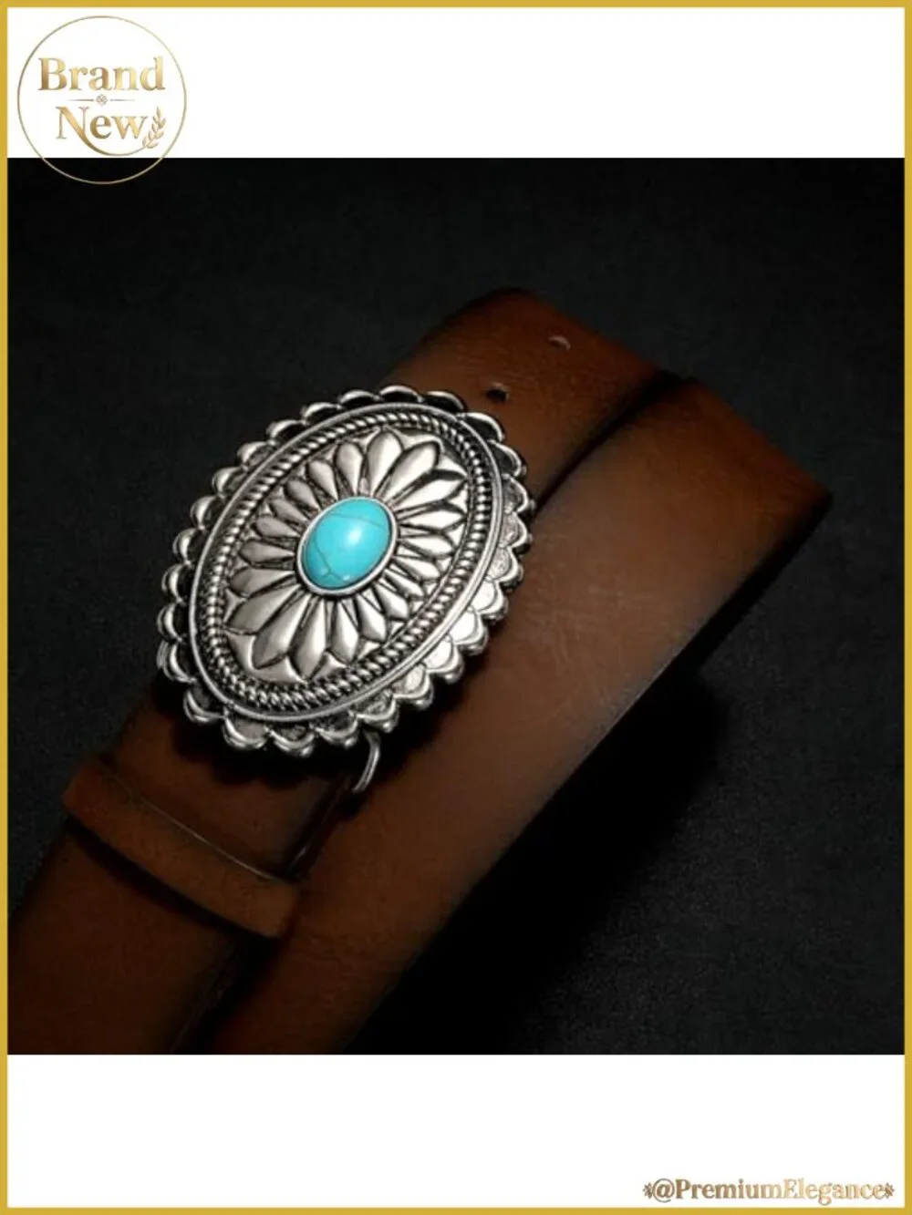 Western Leather Belt Concho Turquoise Buckle Adjustable Cowgirl